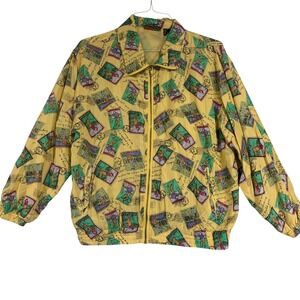Mureli‎ Silk Golf Championship Stamp Print Bomber Jacket Yellow Medium
